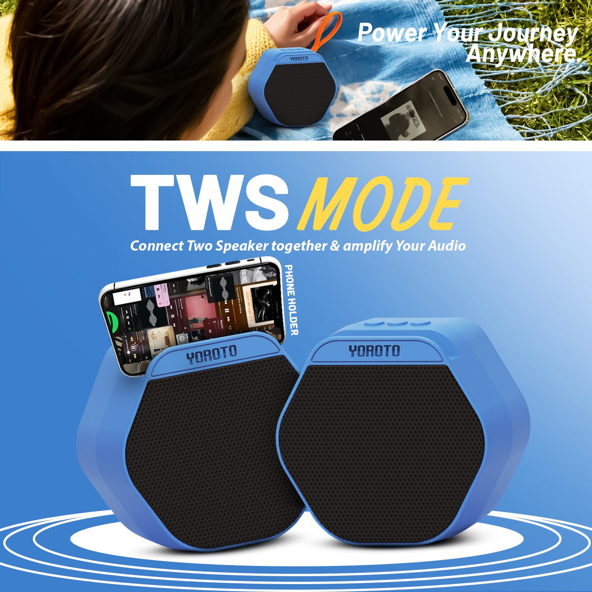 8W Wireless Bluetooth Portable Speaker | 6 Hours Playtime & TWS Mode | Soroo YO-386 – Blue/Red/Green/Black