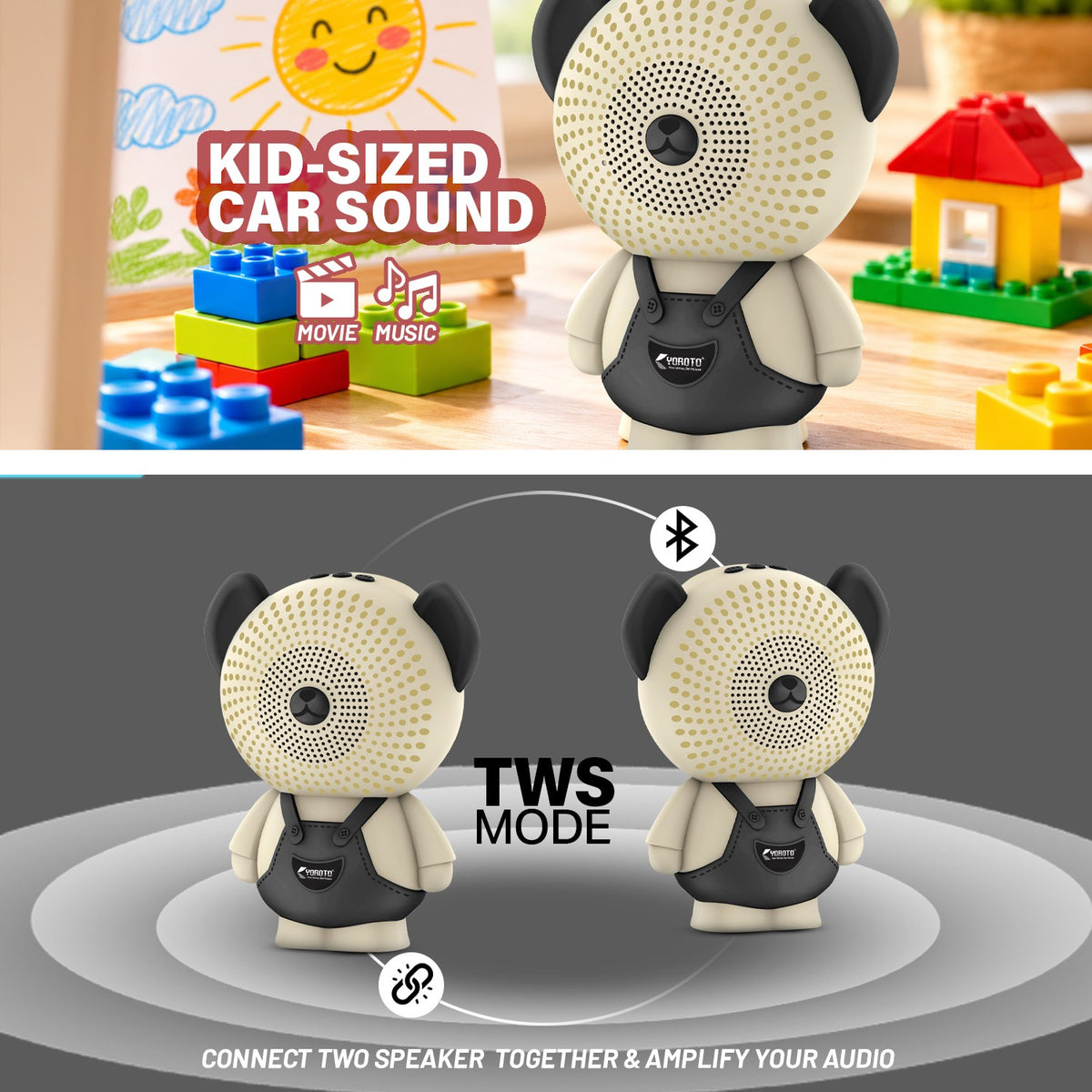 12W Wireless Bluetooth Kids Speaker | 6 Hours Playtime & Kid-Sized Car Sound | Soroo YO-471 – Sky Blue/Pink/Green/Black