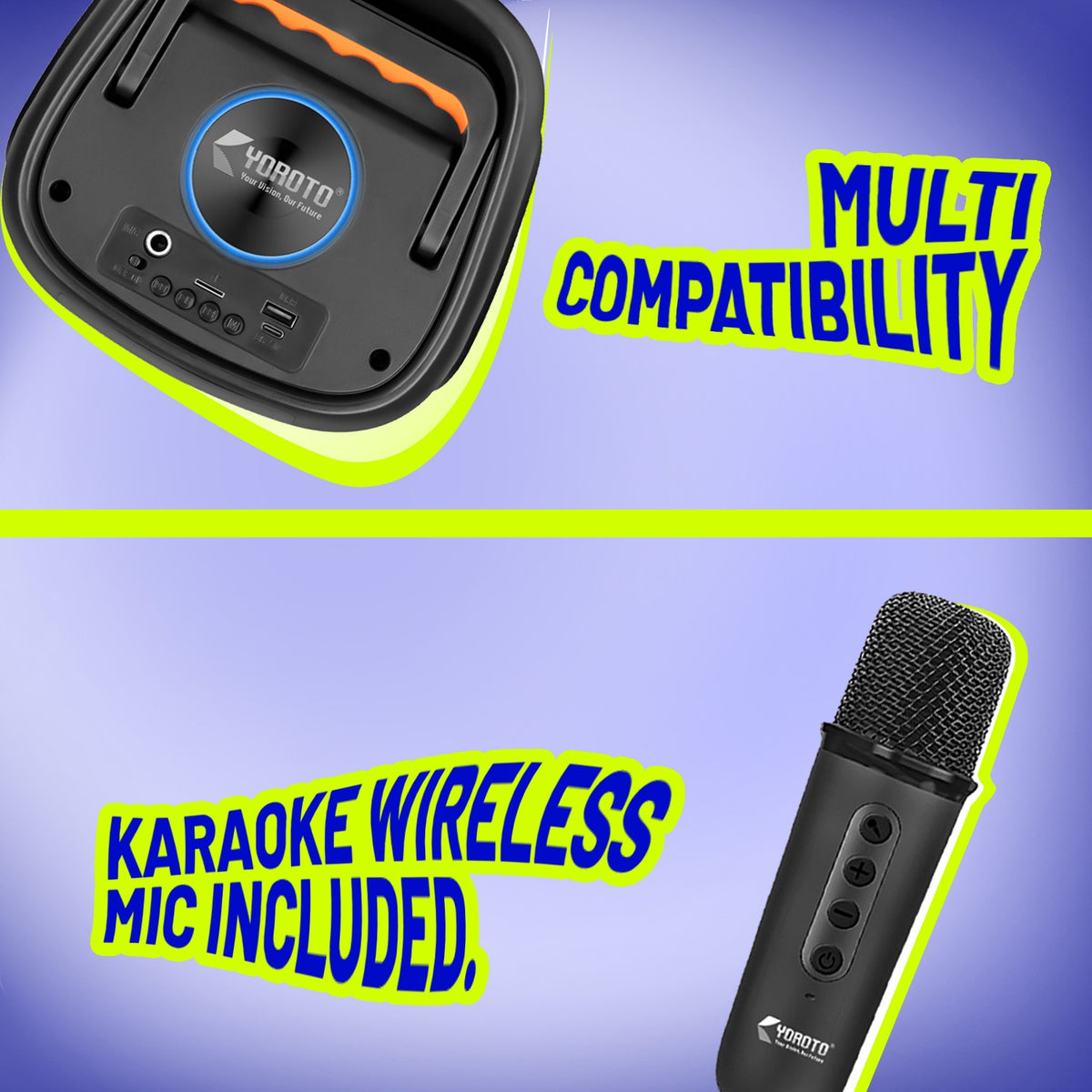 50W Wireless Bluetooth Party Speaker | RGB Lights, TWS & Wireless Mic | Soroo YO-J40 – Black