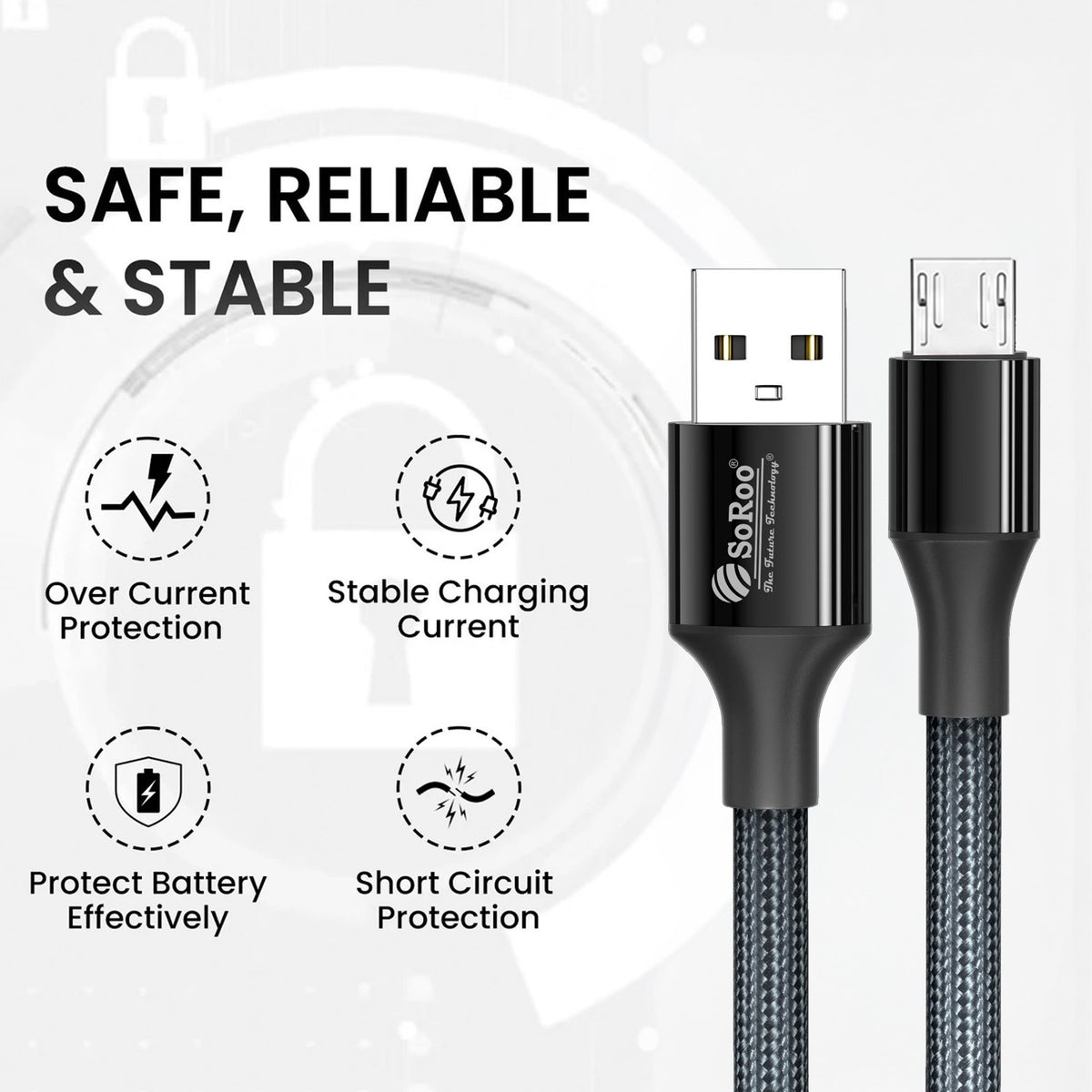V8 Micro USB Cable | Fast Charging & Data Sync | Soroo SR-DT09V8 – Grey