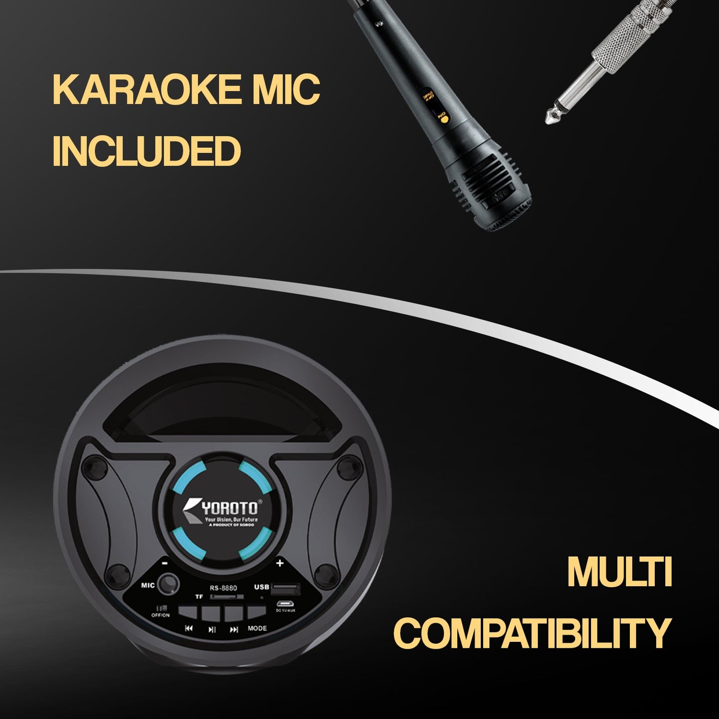 40W Wireless Bluetooth Speaker with RGB Lights | TWS & Karaoke Mic | Soroo YO-J26 – Black