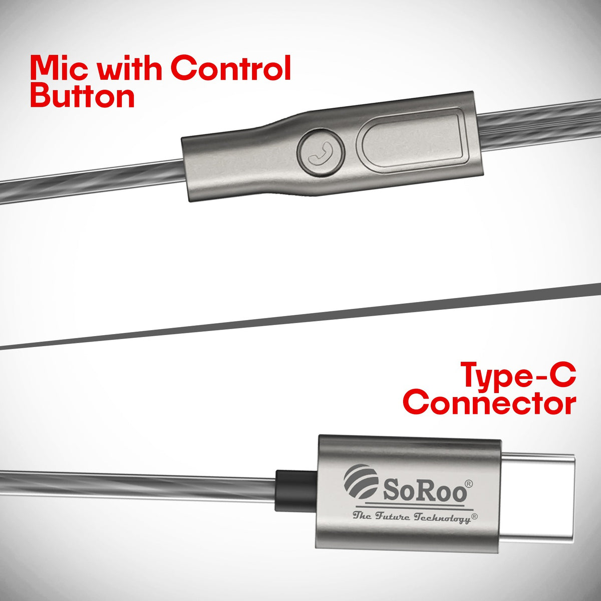Type C Wired Earphones with Mic | Soroo SR-ITUNE1 In-Ear Earphones – Grey