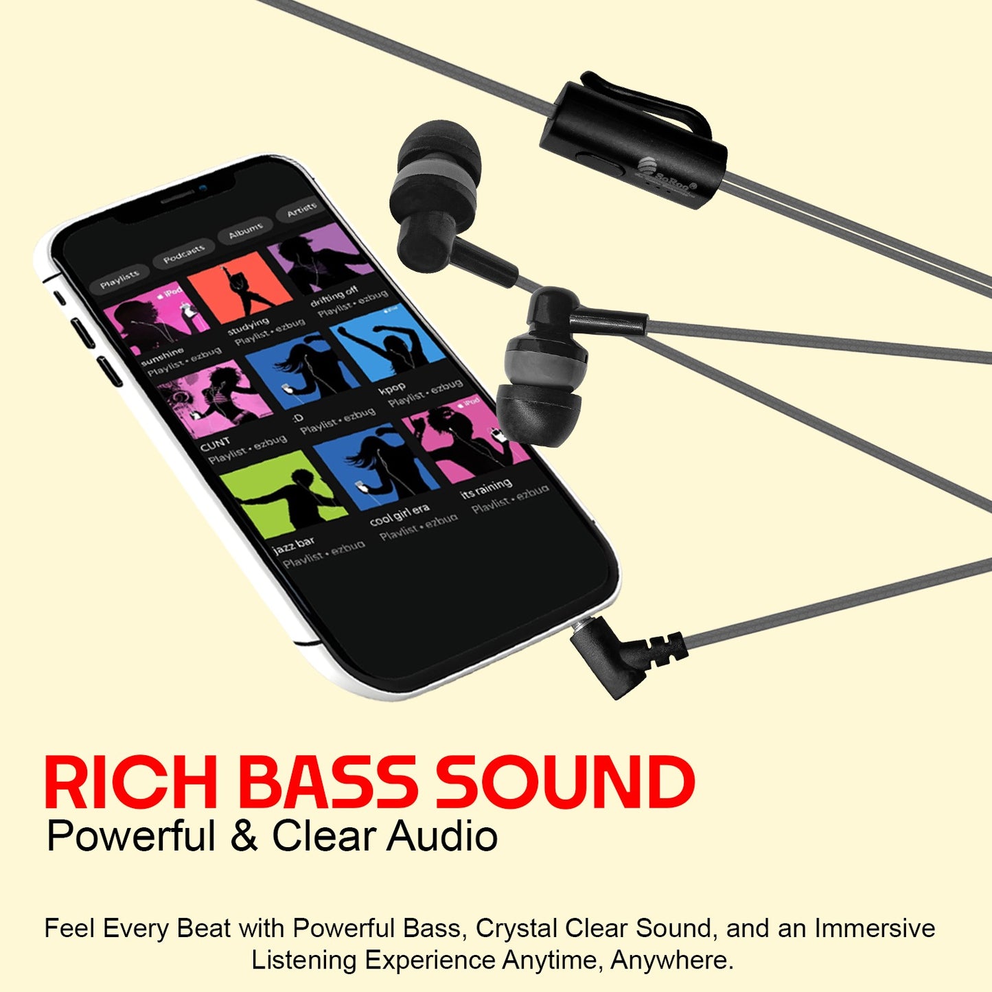 Wired Earphones with Mic | Soroo YO-A34 AUX Earphones – Grey