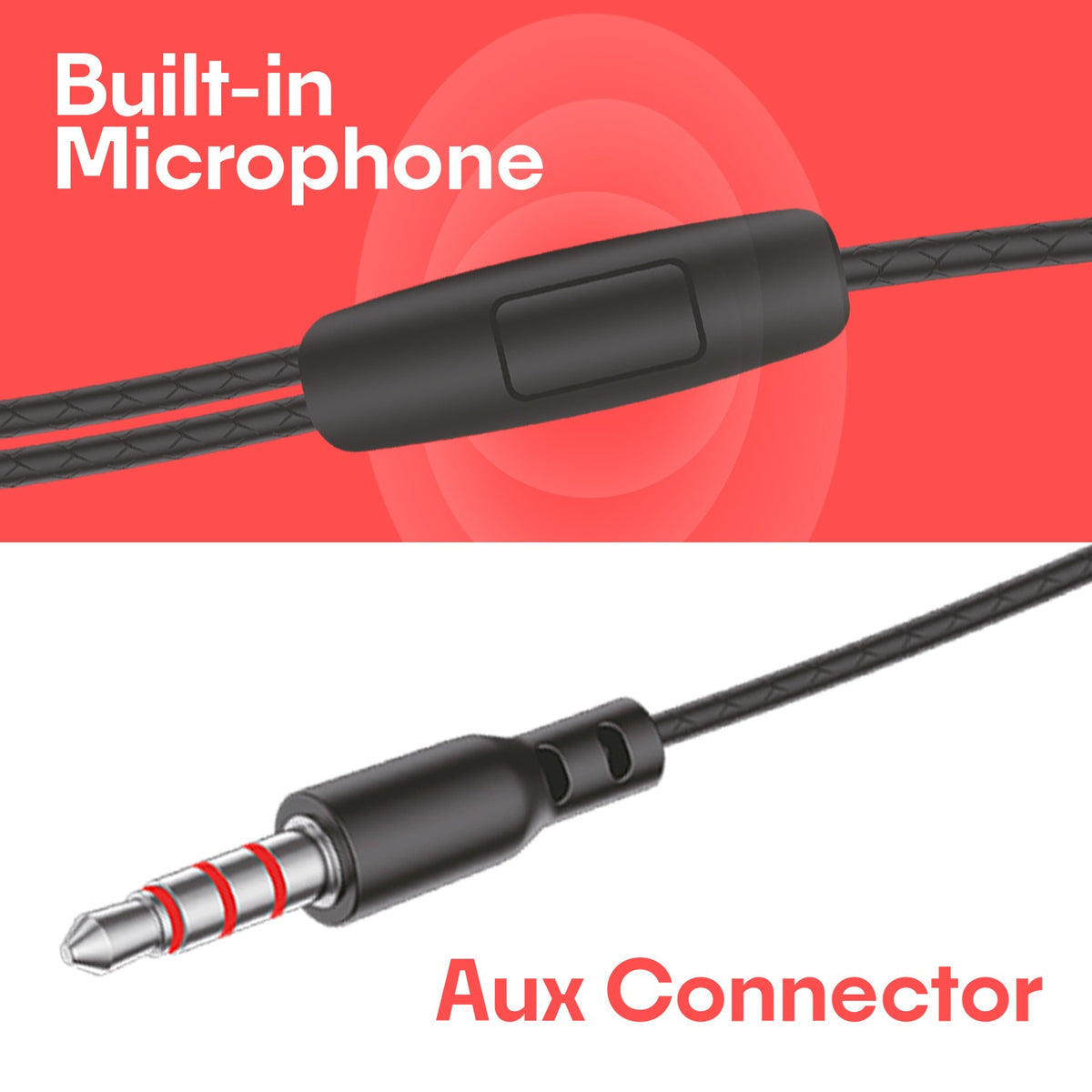 Wired Earphones with Mic | Soroo YO-A55 13mm Dynamic Driver AUX Earphones – Black