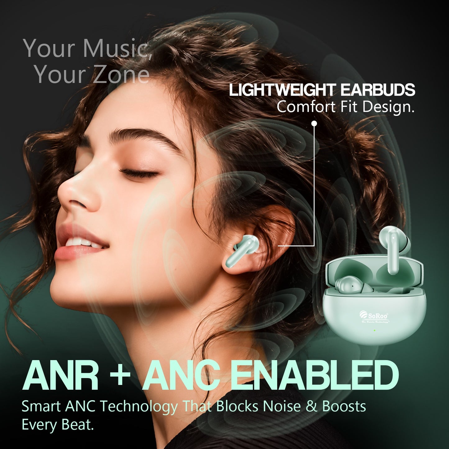 True Wireless Earbuds 42H Playtime ANC ANR Bluetooth 5.4 Type-C Fast Charging Soroo Buds 30
