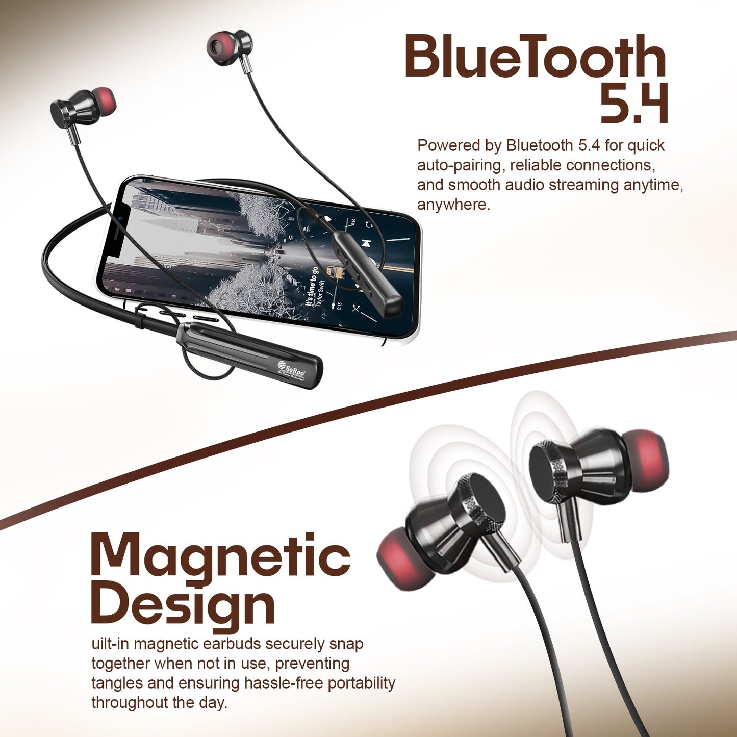Wireless Neckband Bluetooth 5.4 Deep Bass 42H Playtime Magnetic Design Soroo i Neck 90
