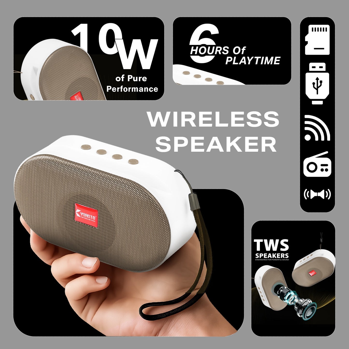 Portable Bluetooth Speaker High Bass YOROTO A012 Wireless Speaker