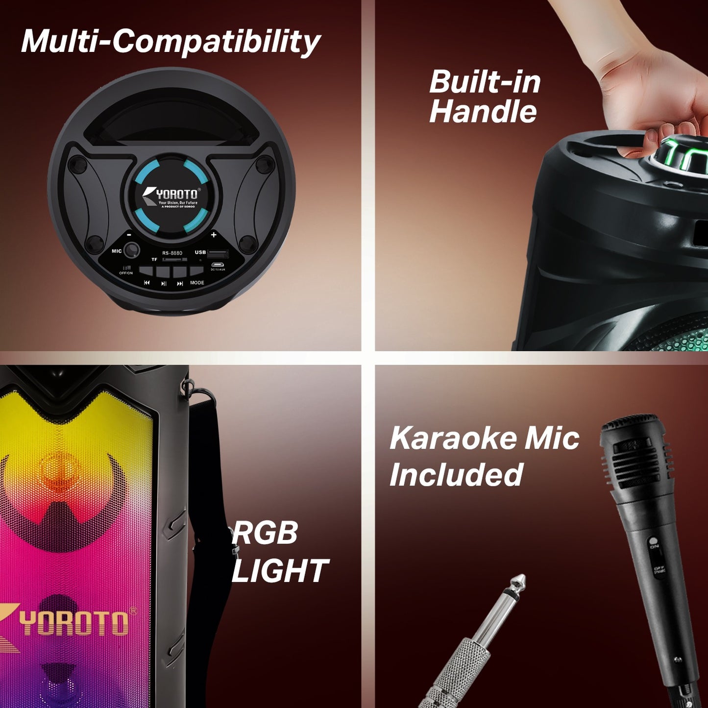 Wireless Bluetooth Speaker | 40W Sound, 4 Hours Playback, Karaoke Mic, RGB Lights & TWS Yoroto YO-J-11