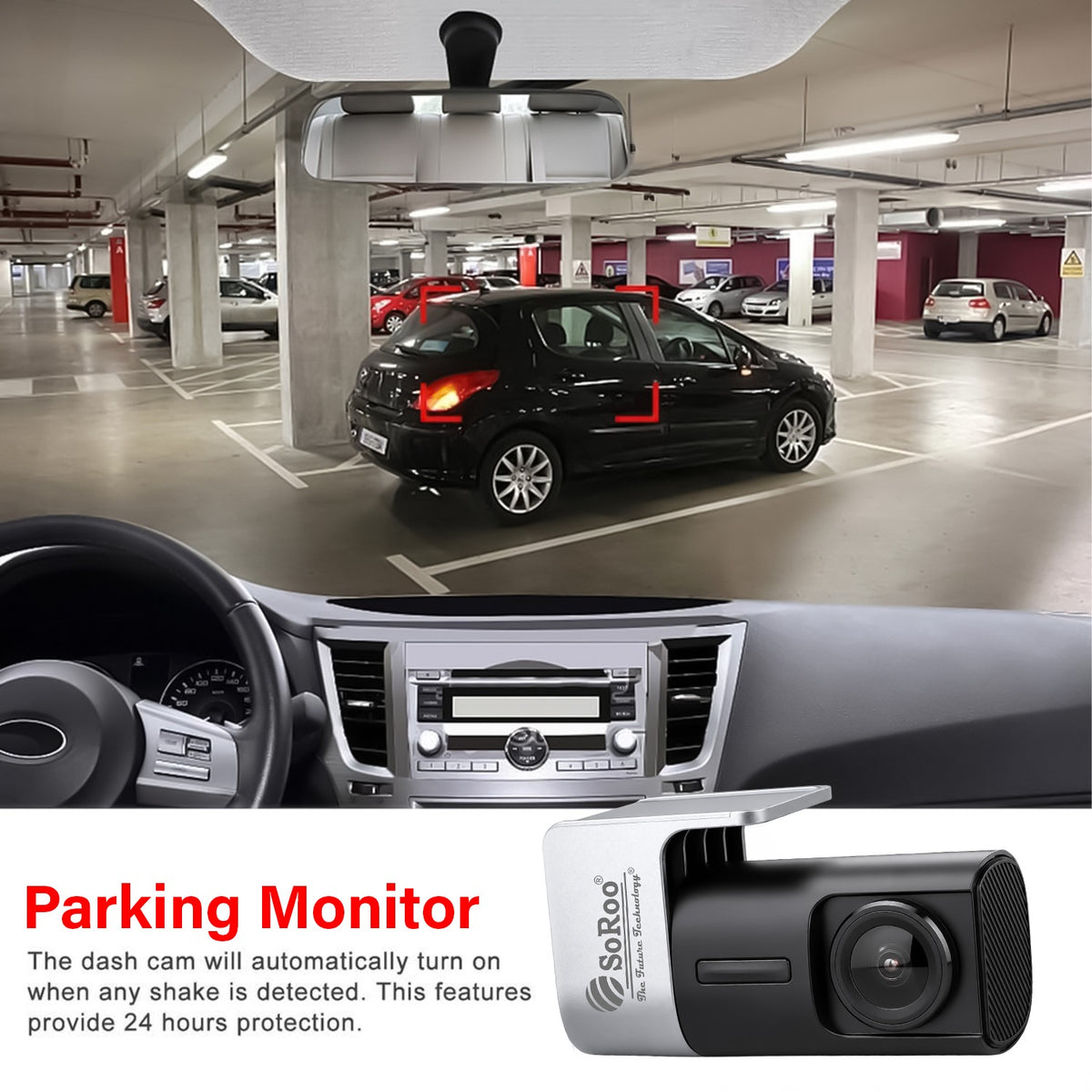 360° Rotating Car Camera | 2K Ultra HD Parking Monitor with WiFi | Soroo SR-DCAM5 – Black