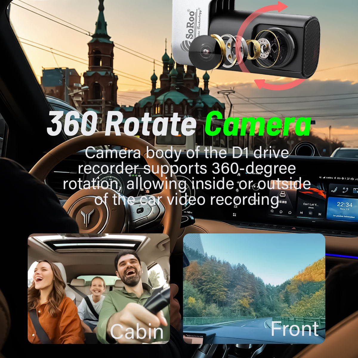 360° Rotating Car Camera | 2K Ultra HD Parking Monitor with WiFi | Soroo SR-DCAM5 – Black