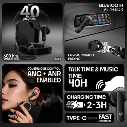 Earbuds Bluetooth 5.4 AI ENC 48Hr SoRoo BUDS20 Black