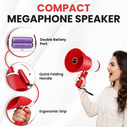 Handheld Megaphone Speaker with Mic Type-C Voice Changer Siren Loud 8.0