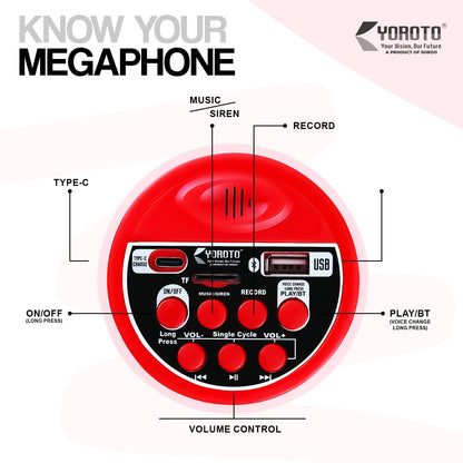 Handheld Megaphone Speaker with Mic Type-C Voice Changer Siren Loud 8.0