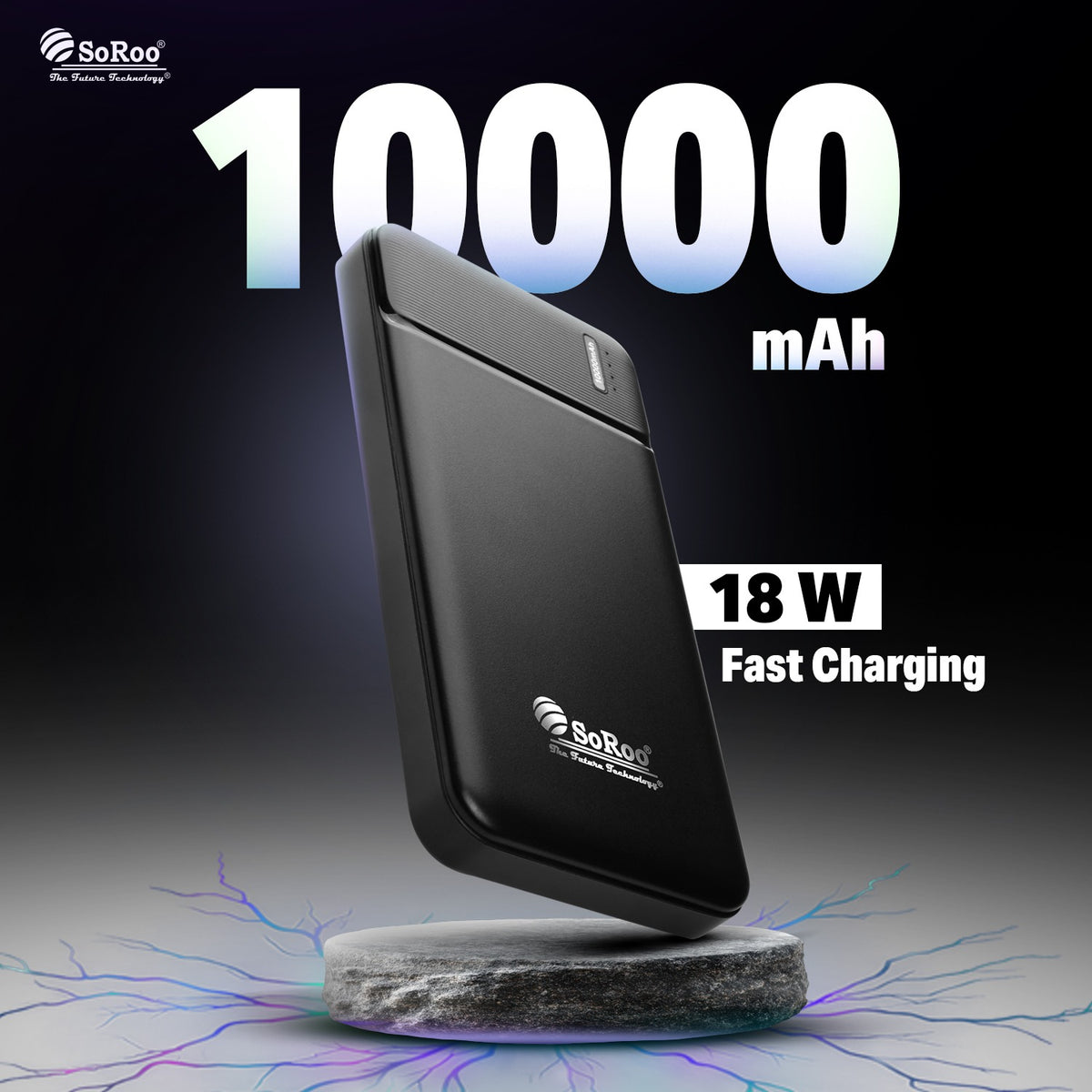 10000mAh Power Bank | 18W Fast Charging, USB & Type-C, Safety Protection & Smart Chip | Soroo PB188 – Black