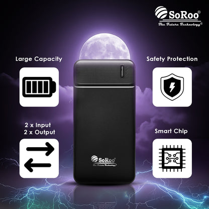 10000mAh Power Bank | 18W Fast Charging, USB & Type-C, Safety Protection & Smart Chip | Soroo PB188 – Black