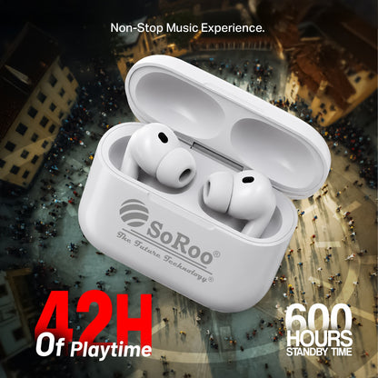 Wireless Bluetooth Earbuds | 42 Hours Playtime & Type-C Charging | Soroo SR-BEATPODS-IPN – White