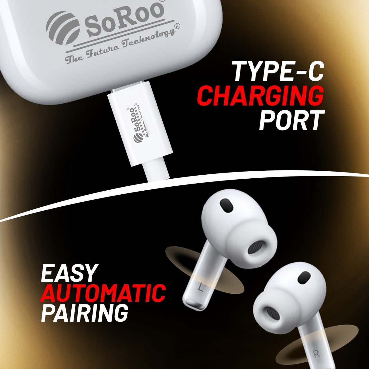 Wireless Bluetooth Earbuds | 42 Hours Playtime & Type-C Charging | Soroo SR-BEATPODS-IPN – White