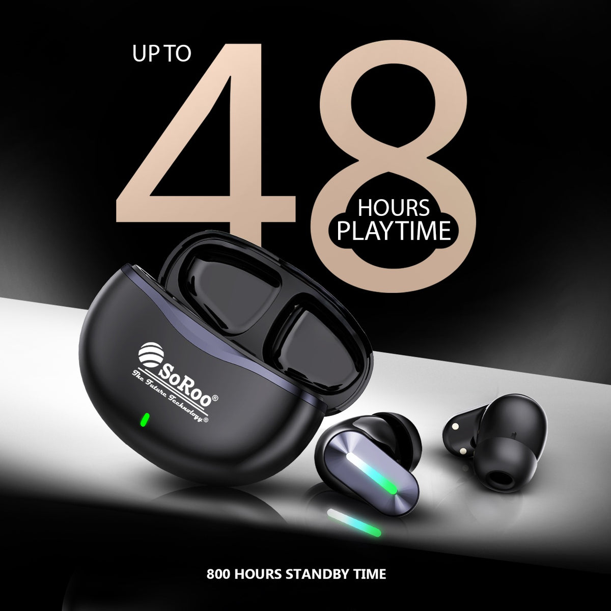 Wireless TWS Bluetooth Earbuds | 48 Hours Playtime, Type-C Charging & 2–3 Hours Charging | Soroo SR-BUDS39 – Black/White/Golden