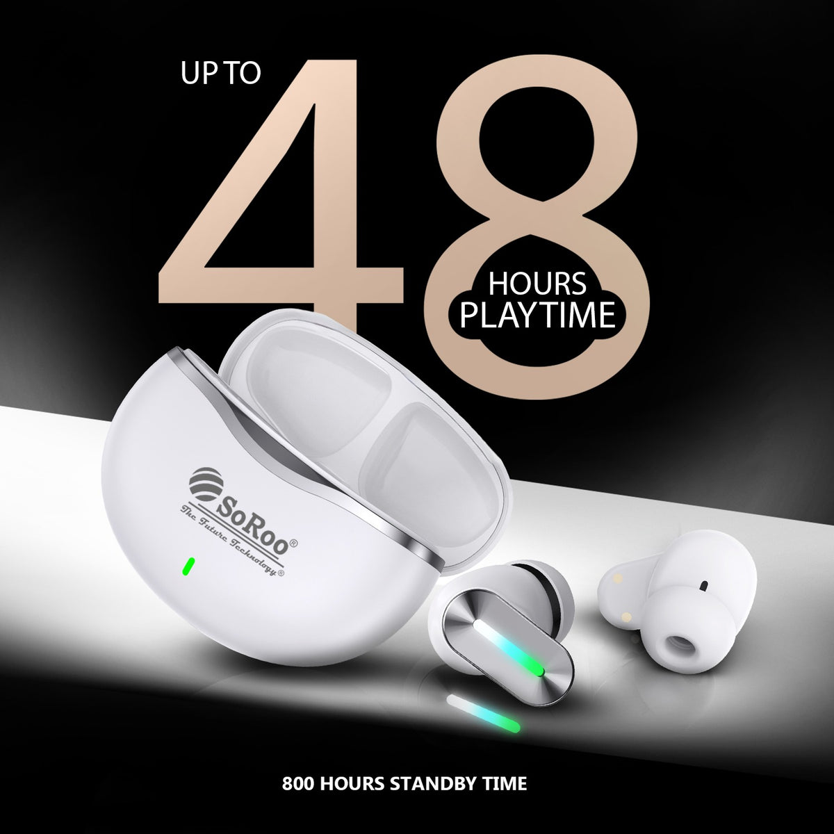 Wireless TWS Bluetooth Earbuds | 48 Hours Playtime, Type-C Charging & 2–3 Hours Charging | Soroo SR-BUDS39 – Black/White/Golden