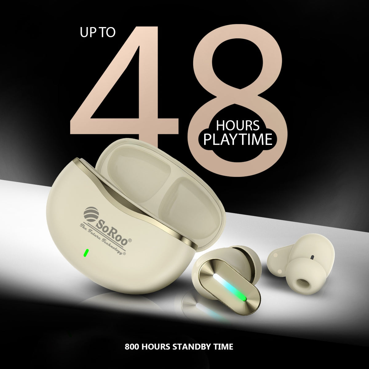 Wireless TWS Bluetooth Earbuds | 48 Hours Playtime, Type-C Charging & 2–3 Hours Charging | Soroo SR-BUDS39 – Black/White/Golden