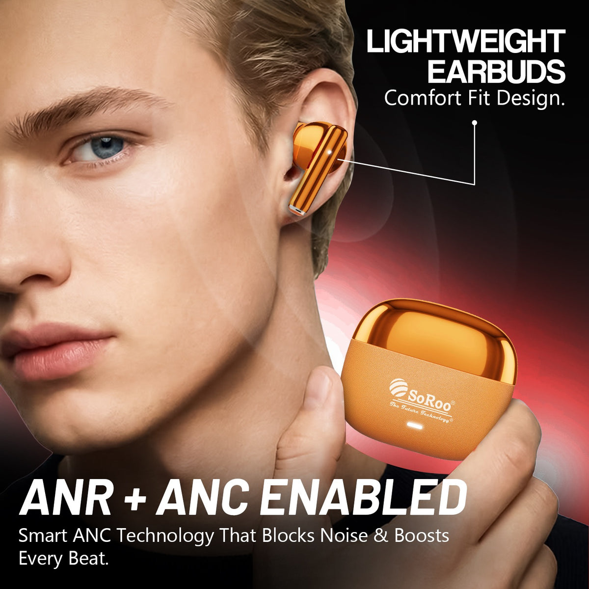 Wireless TWS Earbuds | Bluetooth Wireless Earphones | Soroo SR-BUDS42 – Black/Orange/Purple/Golden