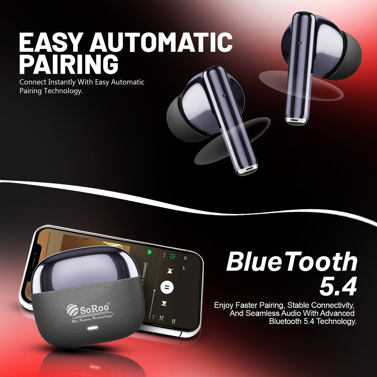 Wireless TWS Earbuds | Bluetooth Wireless Earphones | Soroo SR-BUDS42 – Black/Orange/Purple/Golden