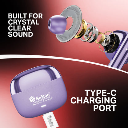 Wireless TWS Earbuds | Bluetooth Wireless Earphones | Soroo SR-BUDS42 – Black/Orange/Purple/Golden