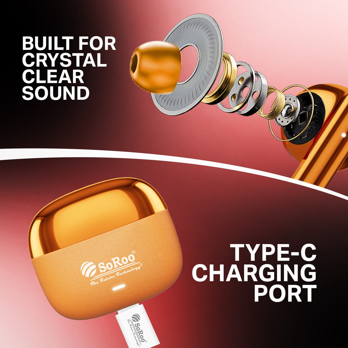 Wireless TWS Earbuds | Bluetooth Wireless Earphones | Soroo SR-BUDS42 – Black/Orange/Purple/Golden