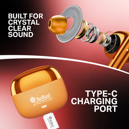 Wireless TWS Earbuds | Bluetooth Wireless Earphones | Soroo SR-BUDS42 – Black/Orange/Purple/Golden