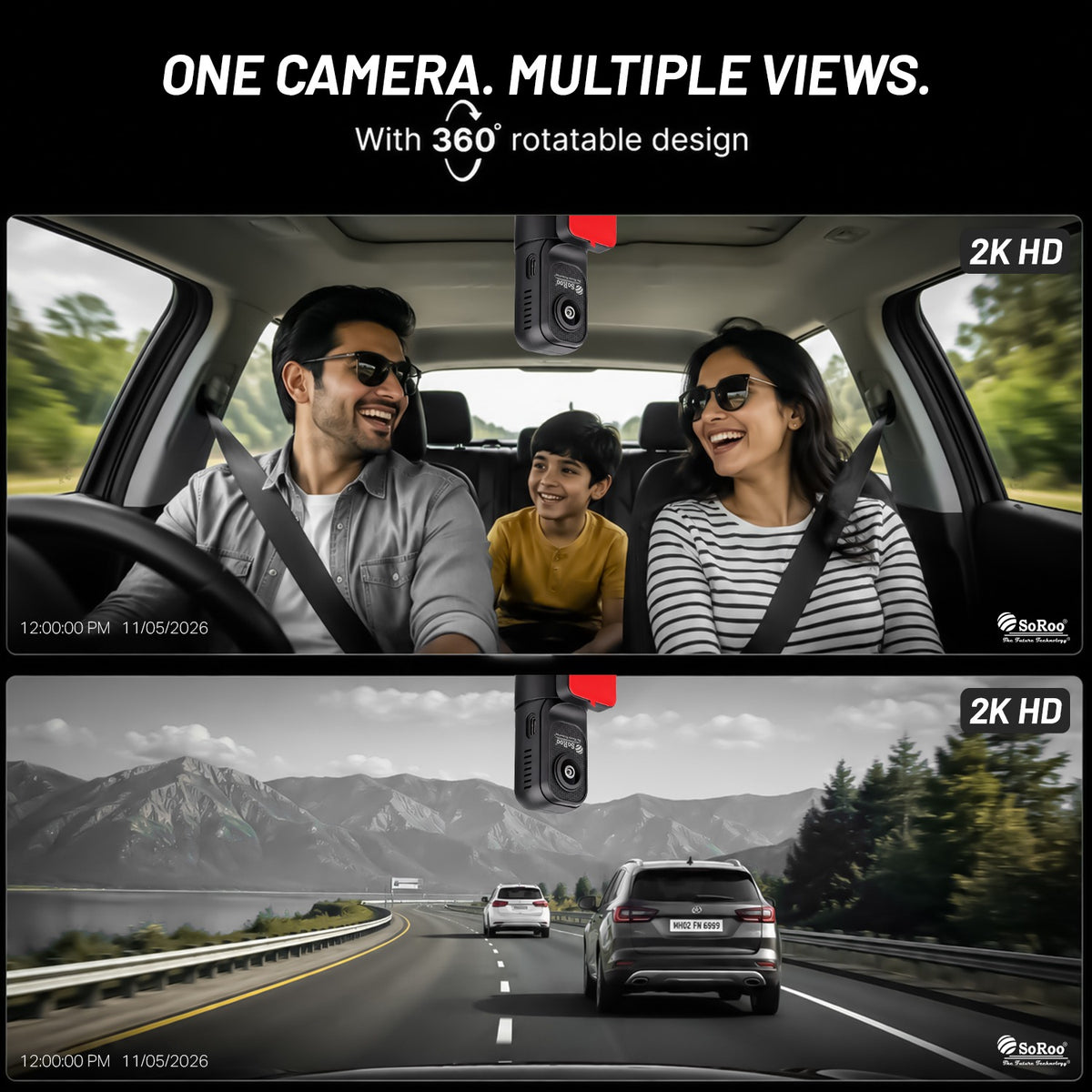 Car Dash Camera with Advanced Night Vision | Parking Monitor, Loop Recorder & 128GB Support | Soroo SR-DCAM4 – Black