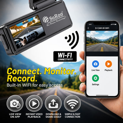 Car Dash Camera with Night Vision | Parking Monitor, Motion Detection & App Live View | Soroo SR-DCAM6 – Black