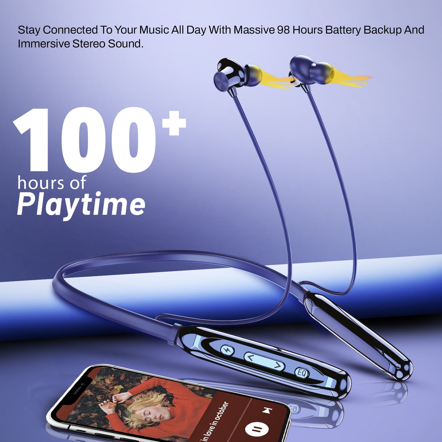Wireless Neckband Earphones | 100 Hours Playtime, Bluetooth 5.4 & Type-C | Soroo SR-IBAND49 – Black/Green