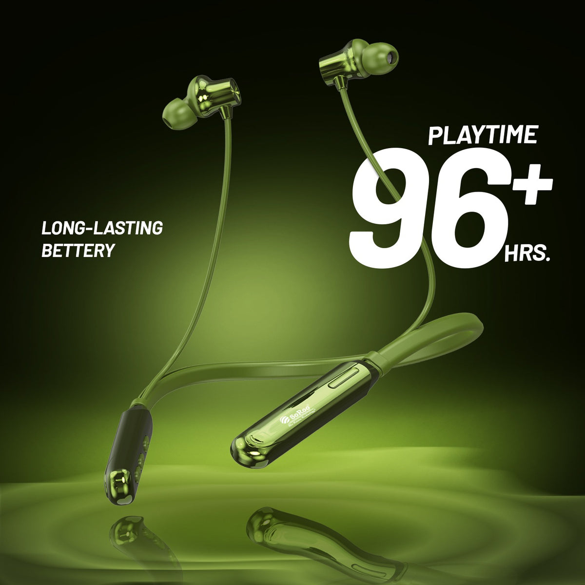 Wireless Neckband Earphones | 96+ Hours Playtime | Soroo SR-IBAND54 – Black/Green