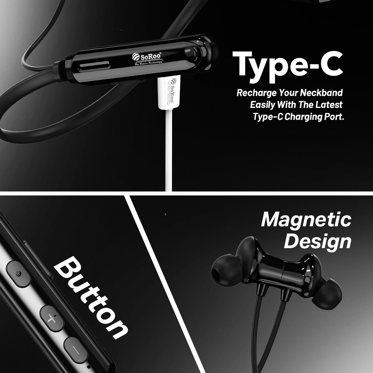 Wireless Neckband Earphones | 96+ Hours Playtime | Soroo SR-IBAND54 – Black/Green