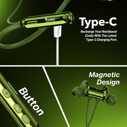 Wireless Neckband Earphones | 96+ Hours Playtime | Soroo SR-IBAND54 – Black/Green