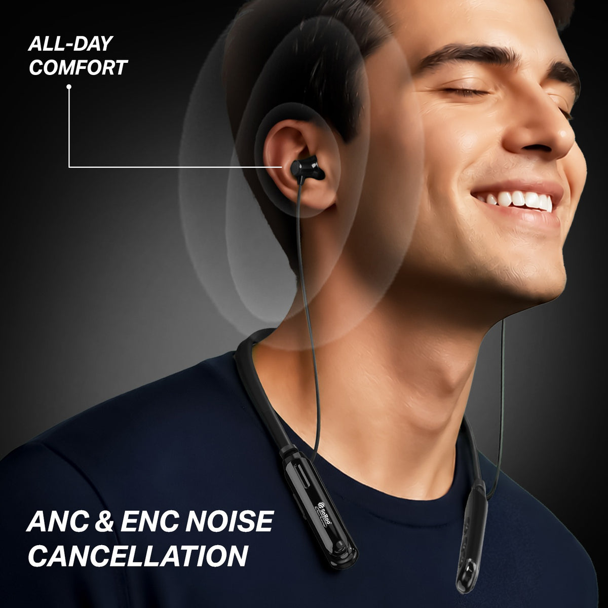 Wireless Neckband Earphones | 96+ Hours Playtime | Soroo SR-IBAND54 – Black/Green