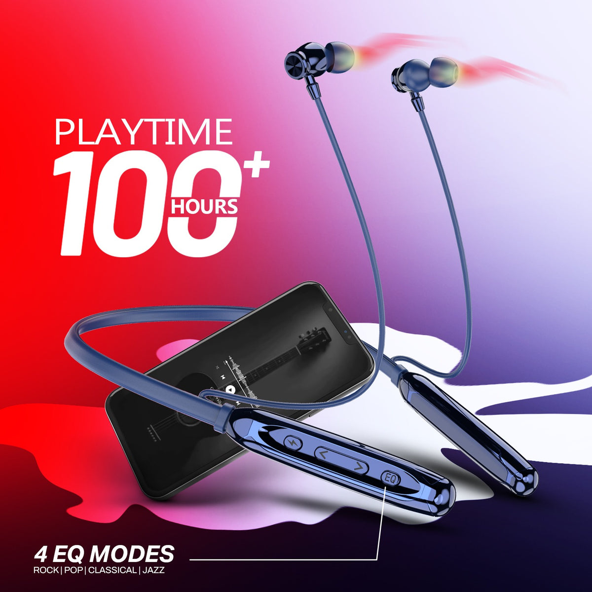 Wireless Neckband Earphones | 100+ Hours Playtime & 4 EQ Modes | Soroo SR-IBAND59 – Blue/Black/Green