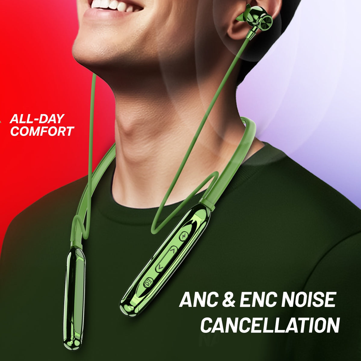 Wireless Neckband Earphones | 100+ Hours Playtime & 4 EQ Modes | Soroo SR-IBAND59 – Blue/Black/Green