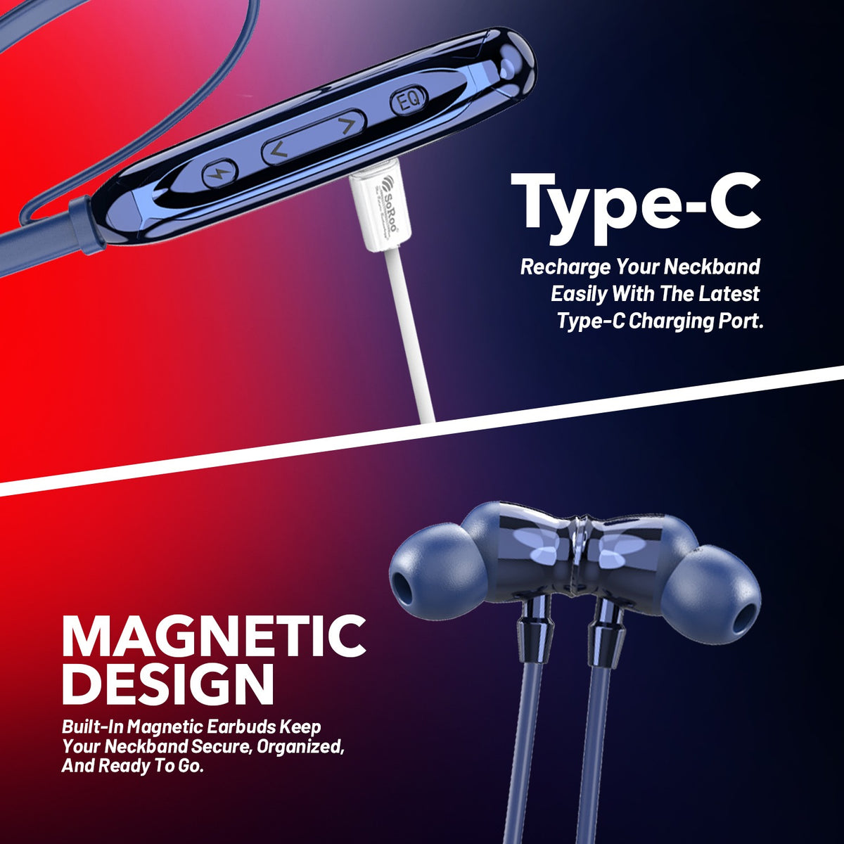 Wireless Neckband Earphones | 100+ Hours Playtime & 4 EQ Modes | Soroo SR-IBAND59 – Blue/Black/Green