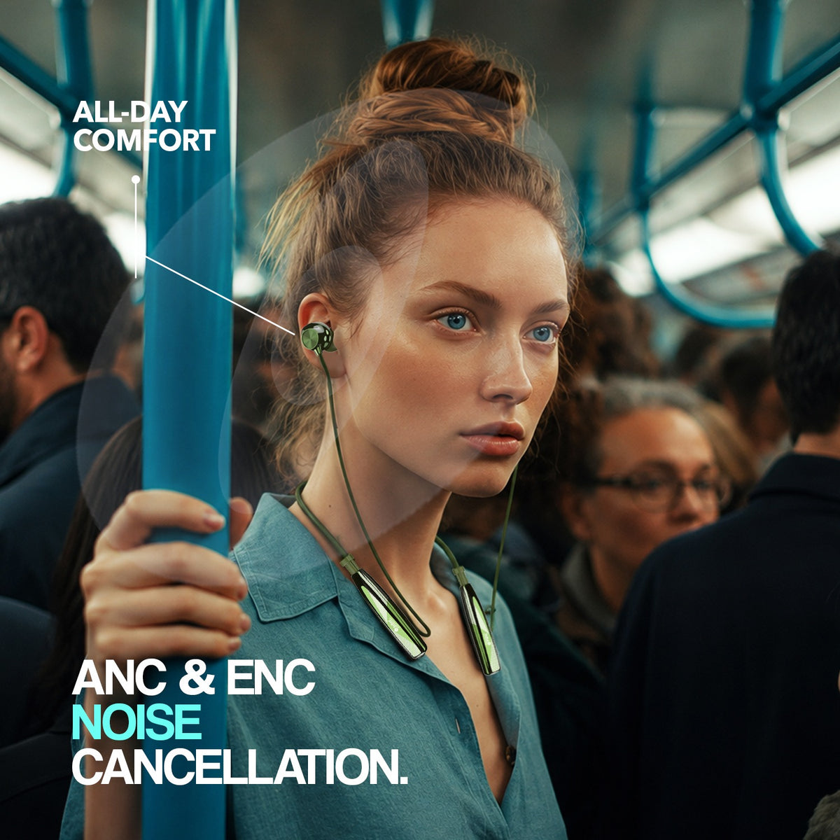 Wireless Neckband Earphones | 96+ Hours Playtime | Soroo SR-IBAND60 – Green/Blue/Black