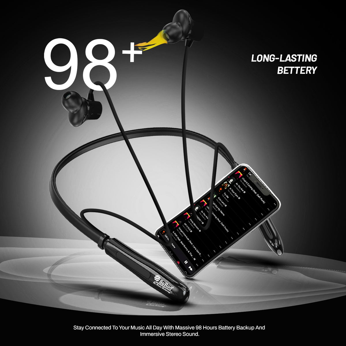 Wireless Neckband Earphones | 98+ Hours Playtime | Soroo SR-IBAND61 – Green/Blue/Black