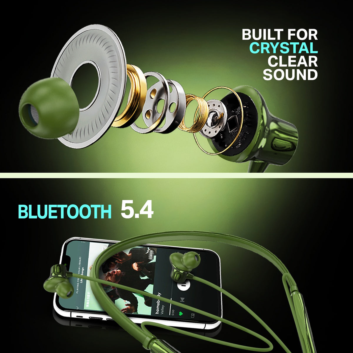 Wireless Neckband Earphones | 98+ Hours Playtime | Soroo SR-IBAND61 – Green/Blue/Black