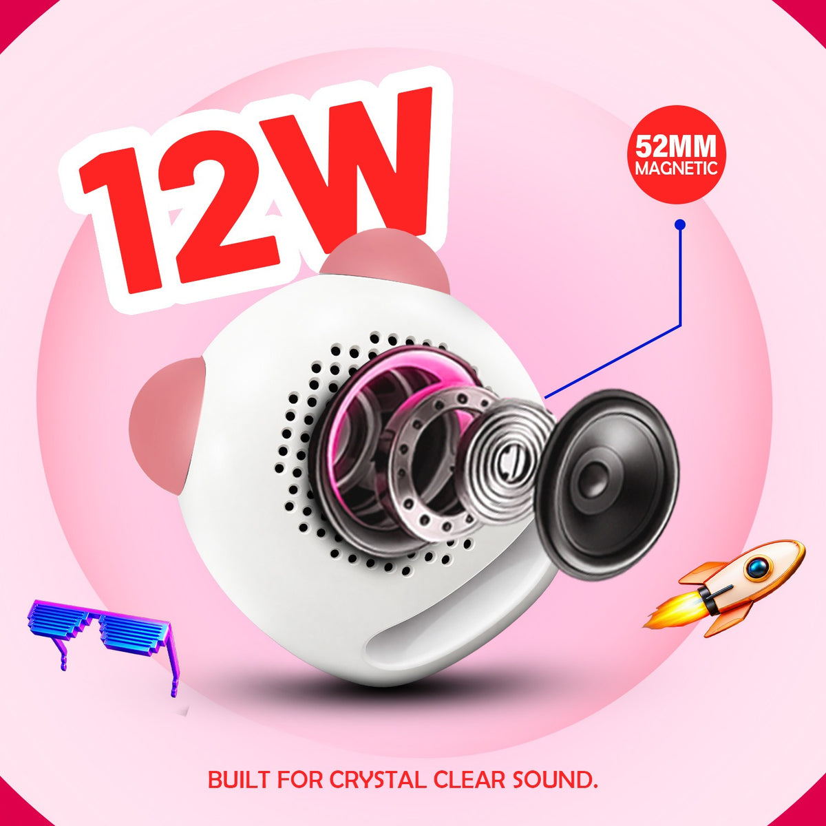 12W Wireless Bluetooth Kids Speaker | 4 Hours Playtime & Kid-Sized Panda Sound | Soroo YO-382 – Sky Blue/Pink/Black