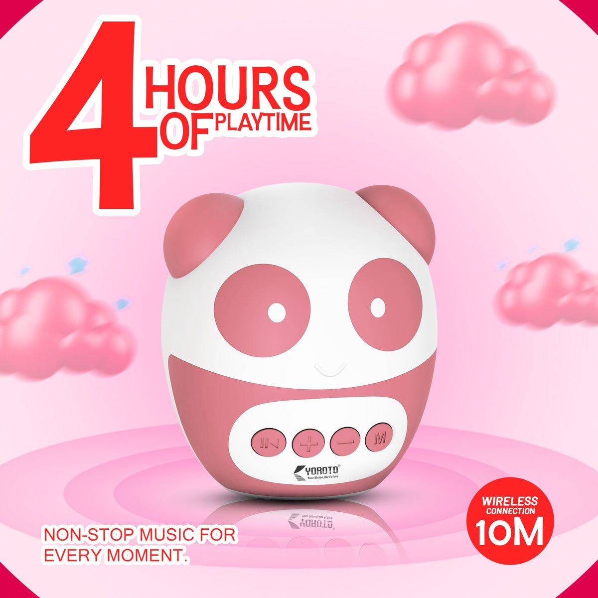12W Wireless Bluetooth Kids Speaker | 4 Hours Playtime & Kid-Sized Panda Sound | Soroo YO-382 – Sky Blue/Pink/Black