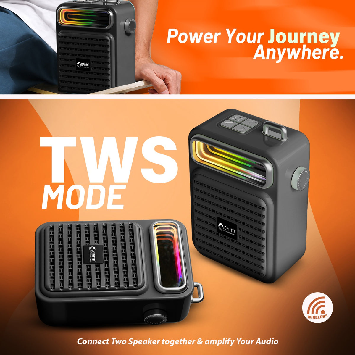 12W Wireless Bluetooth Portable Speaker | 6 Hours Playtime & TWS Mode | Soroo YO-443 – Sky Blue/Black/Beige