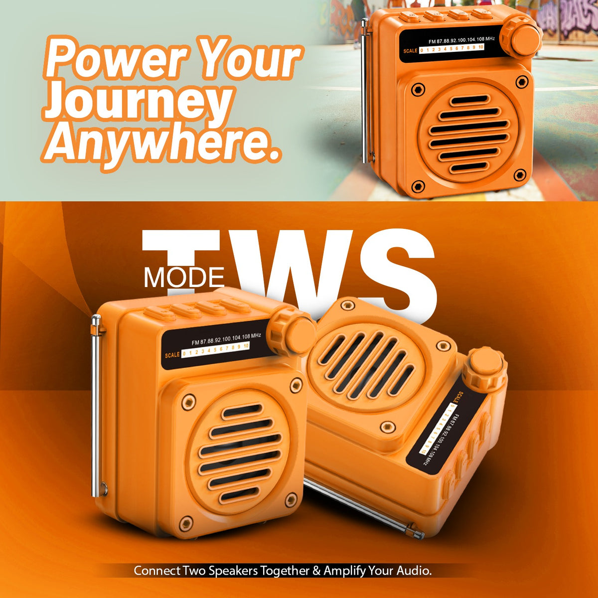12W Wireless Bluetooth Portable Speaker | 6 Hours Playtime & TWS Mode | Soroo YO-465 – Sky Blue/Orange/Grey/Black