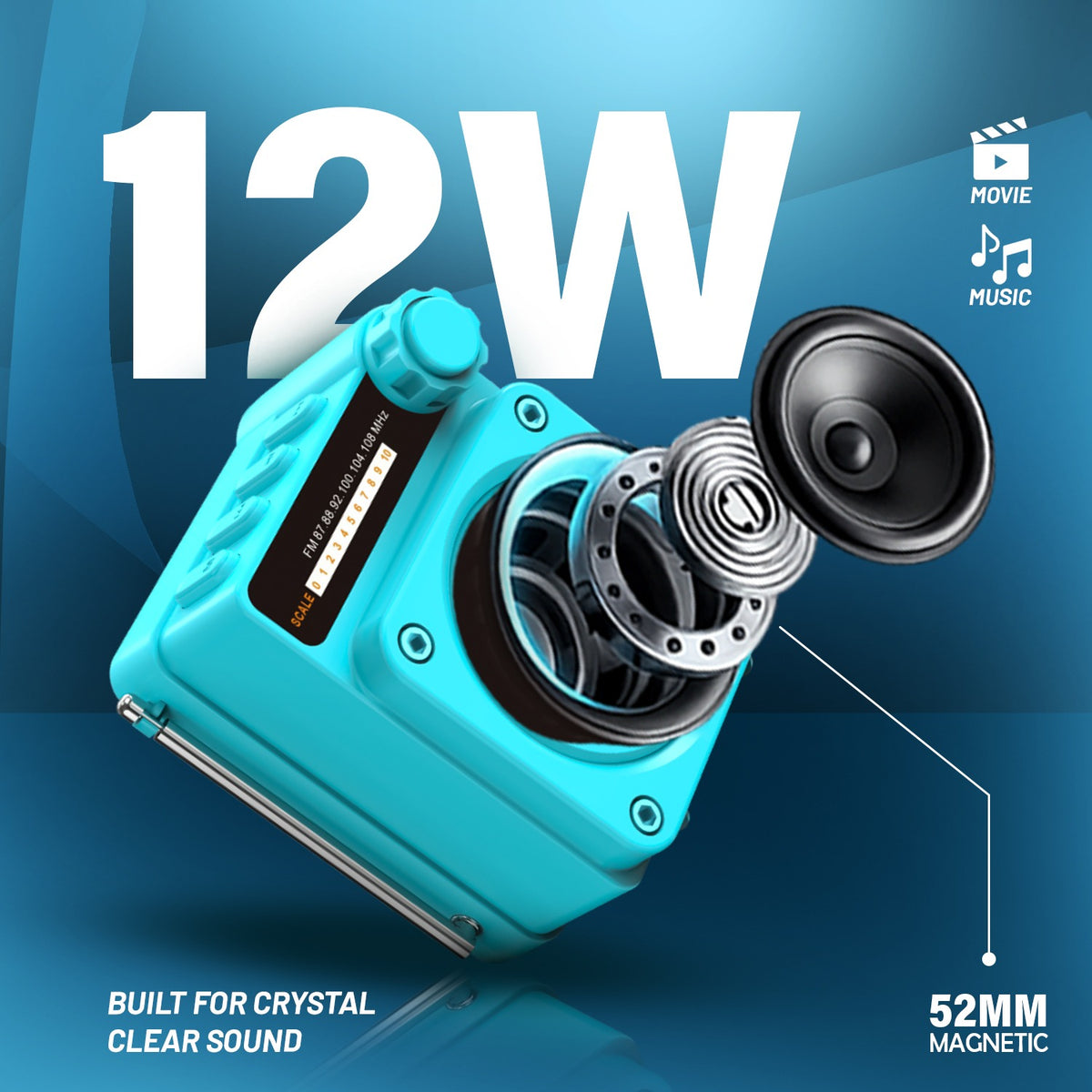 12W Wireless Bluetooth Portable Speaker | 6 Hours Playtime & TWS Mode | Soroo YO-465 – Sky Blue/Orange/Grey/Black