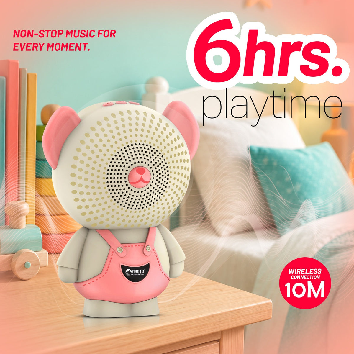 12W Wireless Bluetooth Kids Speaker | 6 Hours Playtime & Kid-Sized Car Sound | Soroo YO-471 – Sky Blue/Pink/Green/Black