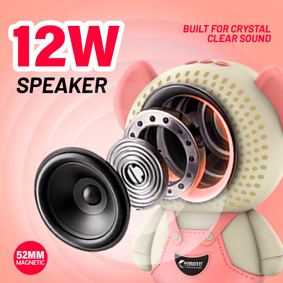 12W Wireless Bluetooth Kids Speaker | 6 Hours Playtime & Kid-Sized Car Sound | Soroo YO-471 – Sky Blue/Pink/Green/Black