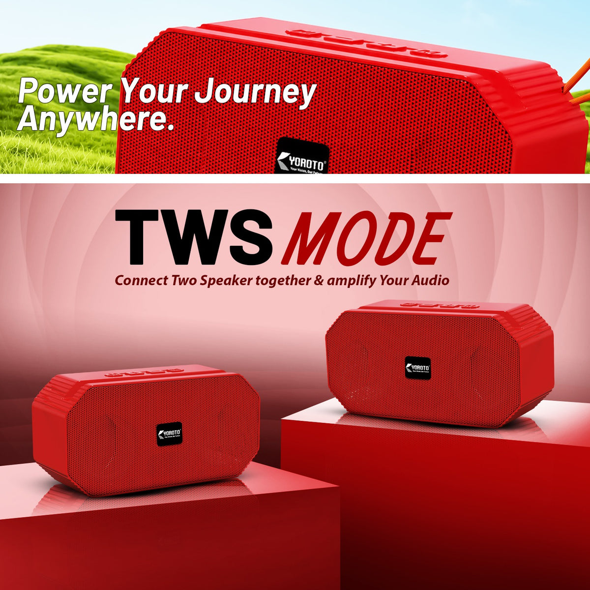 16W Wireless Bluetooth Portable Speaker | 6 Hours Playtime & TWS Mode | Soroo YO-475 – Red/Green/Blue/Black